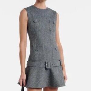 Self-Portrait Women's Gray Herringbone Wool-Blend Minidress